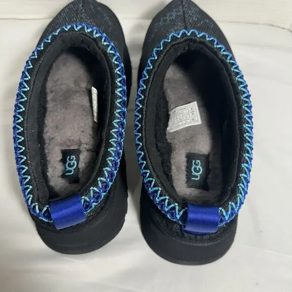 Ugg Tazz Maxi Tasman Slippers Women's 8 Black & Blue Shearling Platform Fleece - Picture 14 of 16